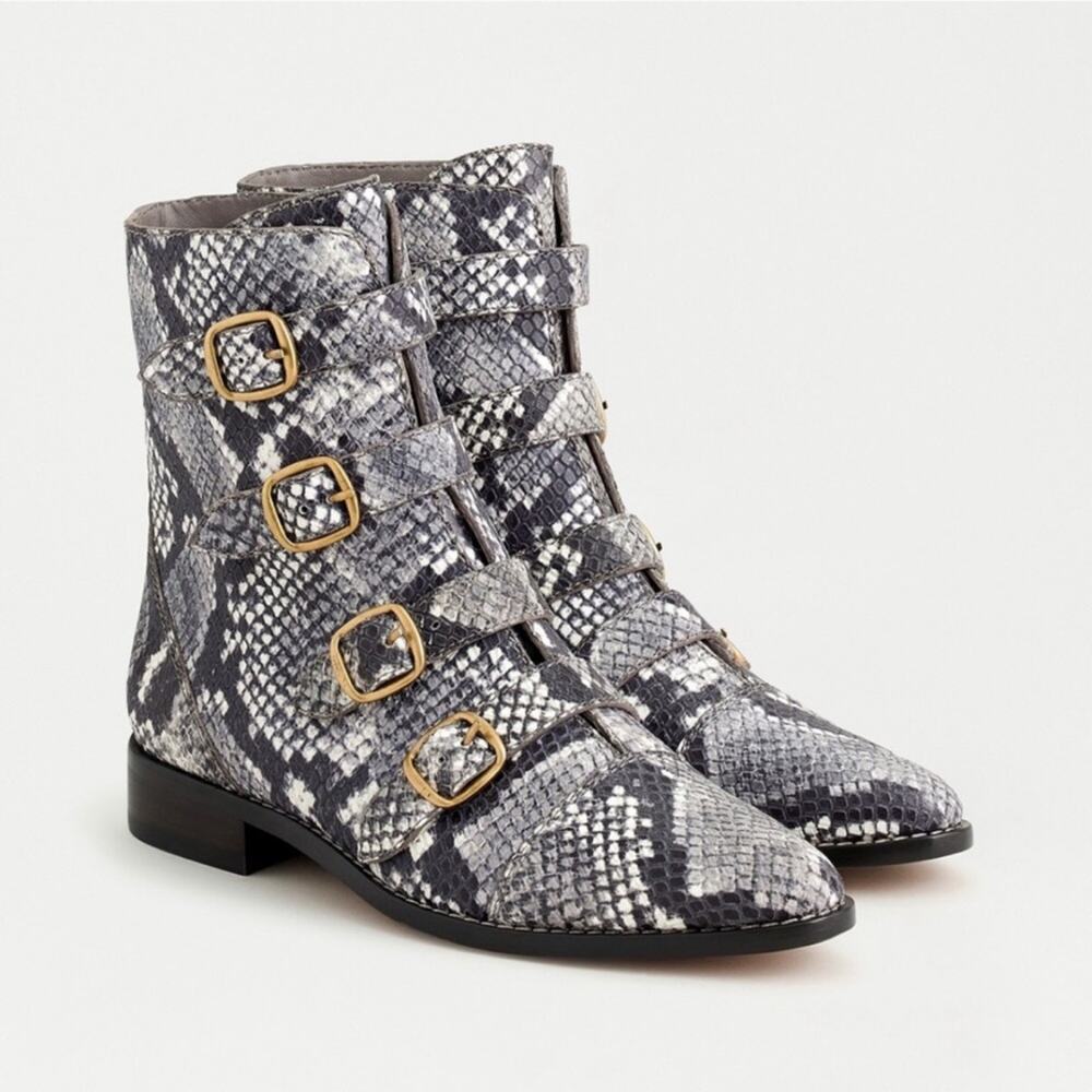 NWB J.Crew Multi-Buckle Boots Snake Leather AE921
